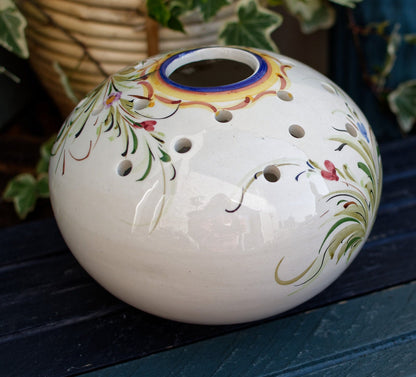 French Hand-Painted Ceramic Potpourri Pot Art-Faience Peint a la main