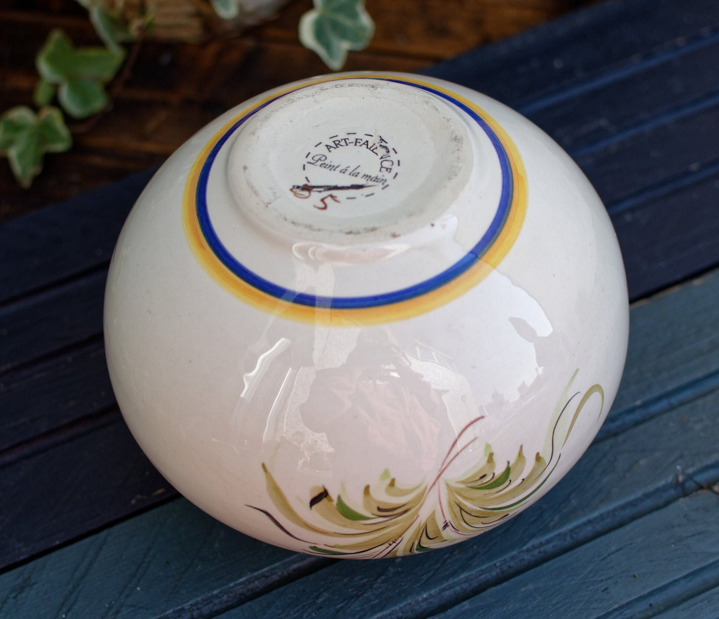 French Hand-Painted Ceramic Potpourri Pot Art-Faience Peint a la main