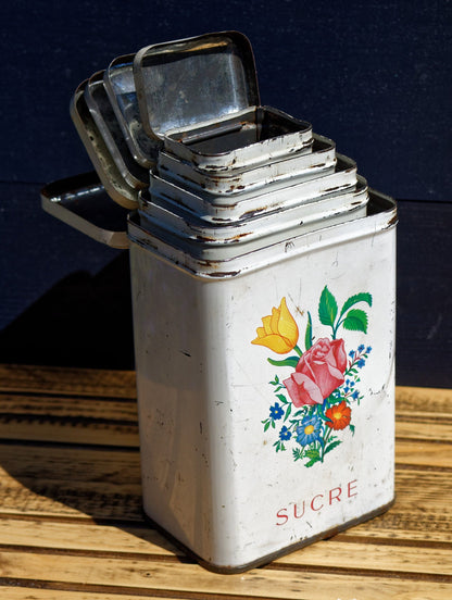 French Antique Aluminum Storage Nesting Canisters Spice Jars Sucre Farine Cafe The Poivre