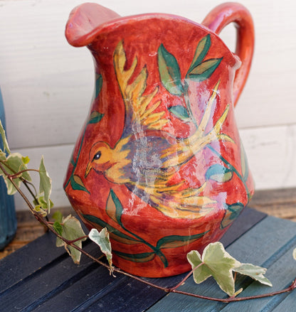 French Hand-Painted Porcelain Pitcher Fait Main Art Faience Bird Scene