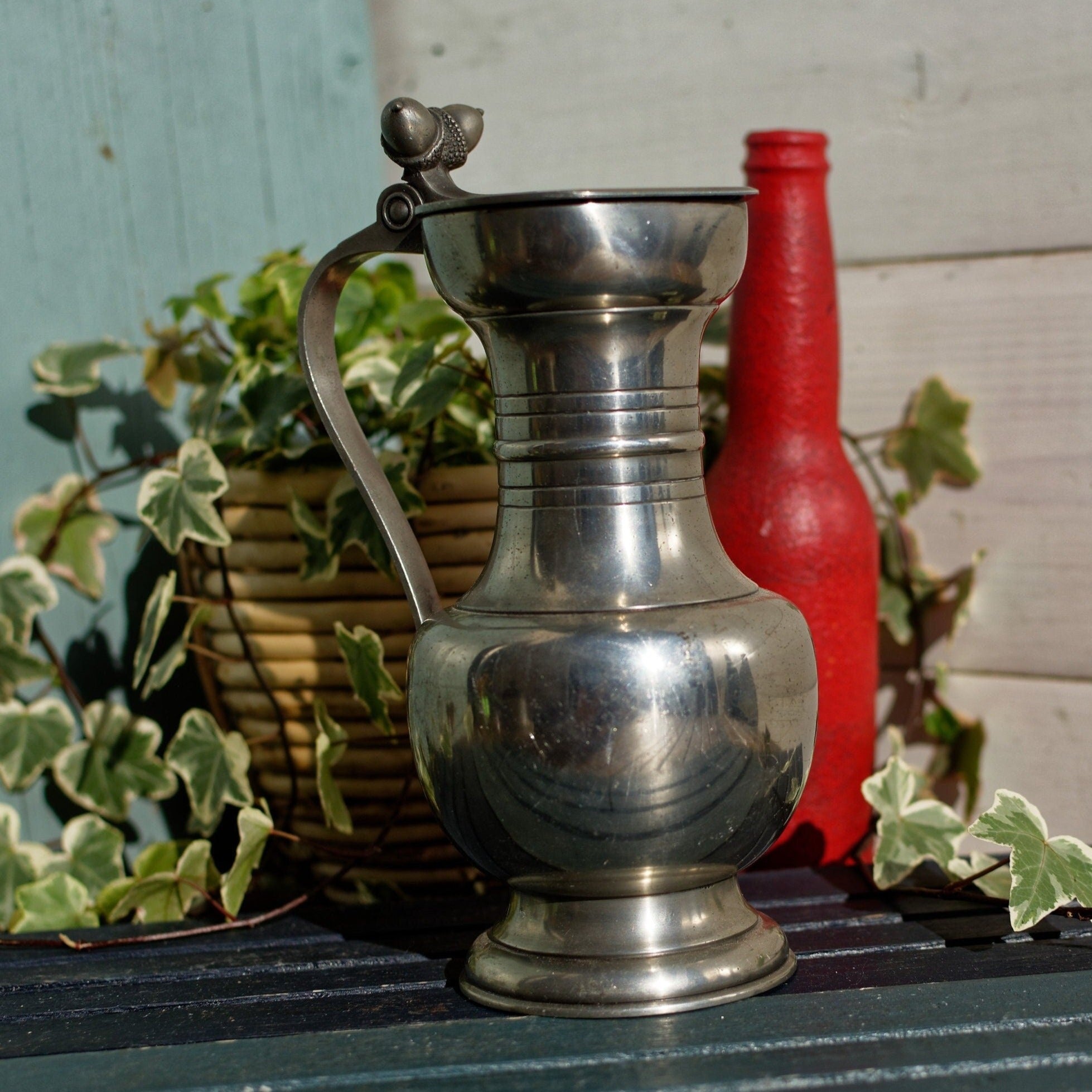 Vintage French hot Pewter Jug with Lid