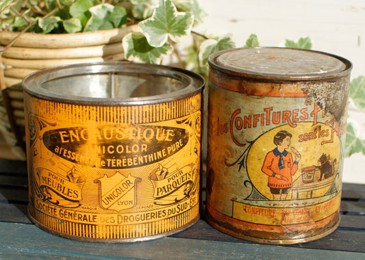 French Advertising Restored Old Metal Can Tin DIY Project Les Confitures P.Roullet & Fils ~ Encasustique Unicolor