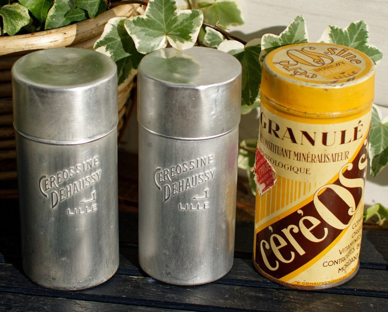 French Vintage Aluminum Advertising Tin Bin ~ CéréOSsine ~ Lab. DEHAUSSY LILLE