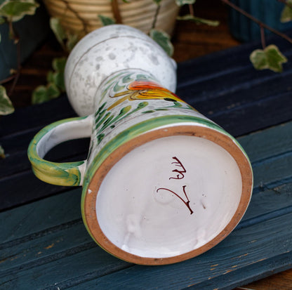 French Hand-Painted Porcelain Floral Pitcher Fait Main Art Faience