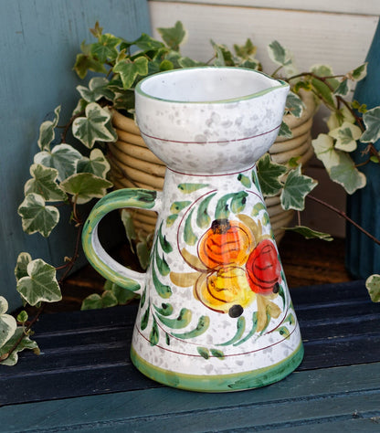 French Hand-Painted Porcelain Floral Pitcher Fait Main Art Faience