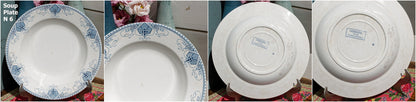 French Ironstone Blue Transferware Soup Plate GERMAINE France Sarreguemines U&C Terre de Fer