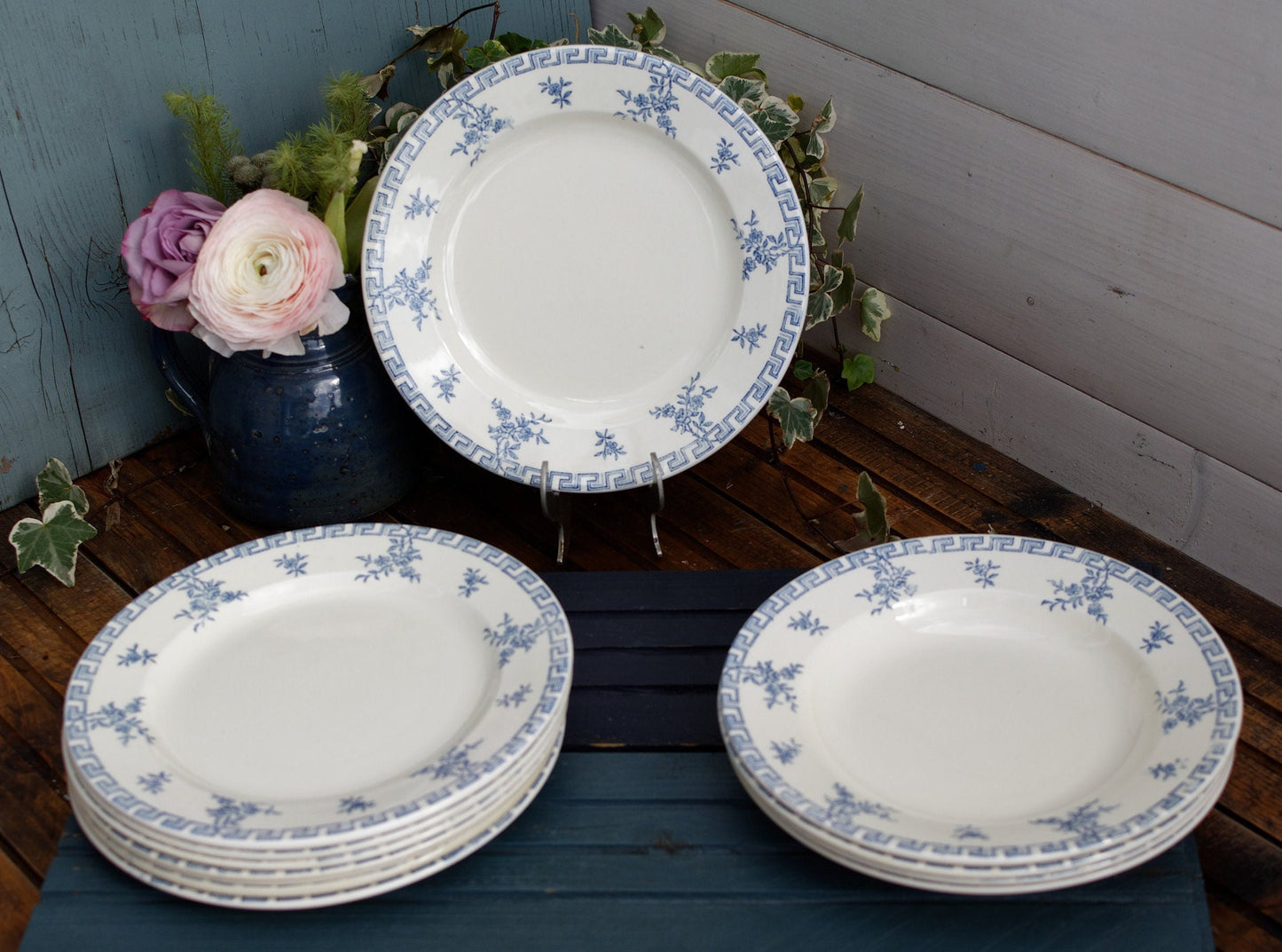 French Ironstone Blue Transferware Plate Athenes  Terre de Fer LG Léon Graves Clairefontaine