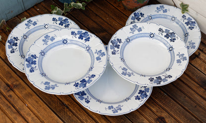 French Antique Ironstone Blue Transferware K&G (Keller et Guérin) Lunéville terre de fer