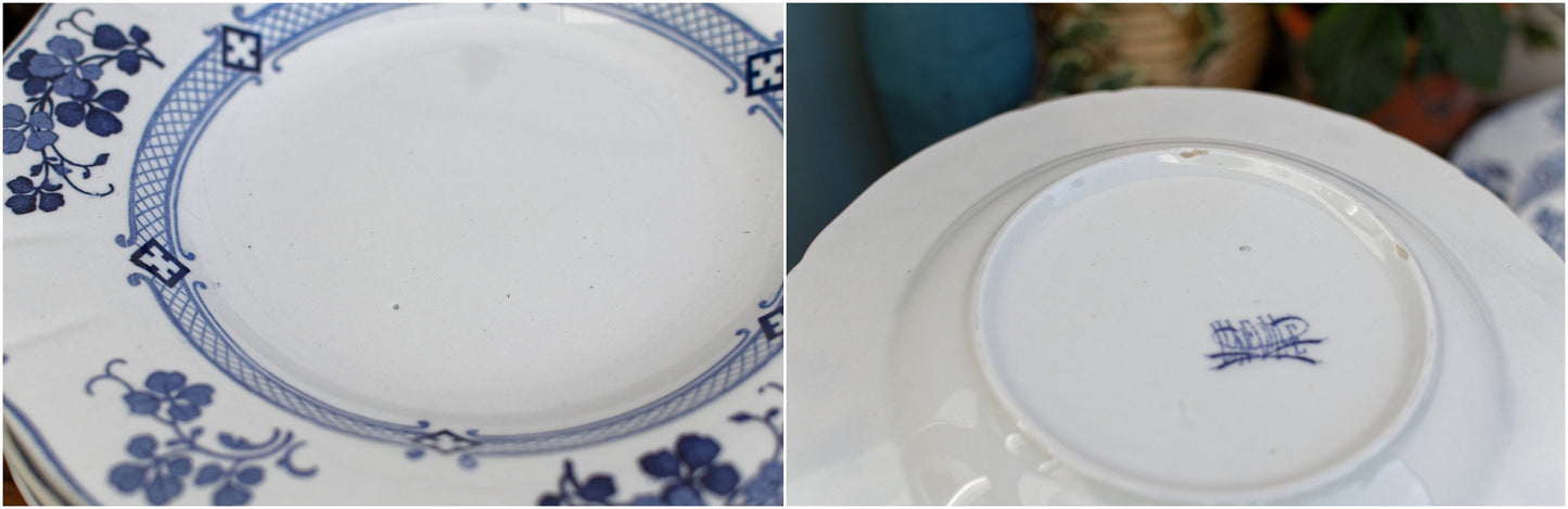 French Antique Ironstone Blue Transferware K&G (Keller et Guérin) Lunéville terre de fer