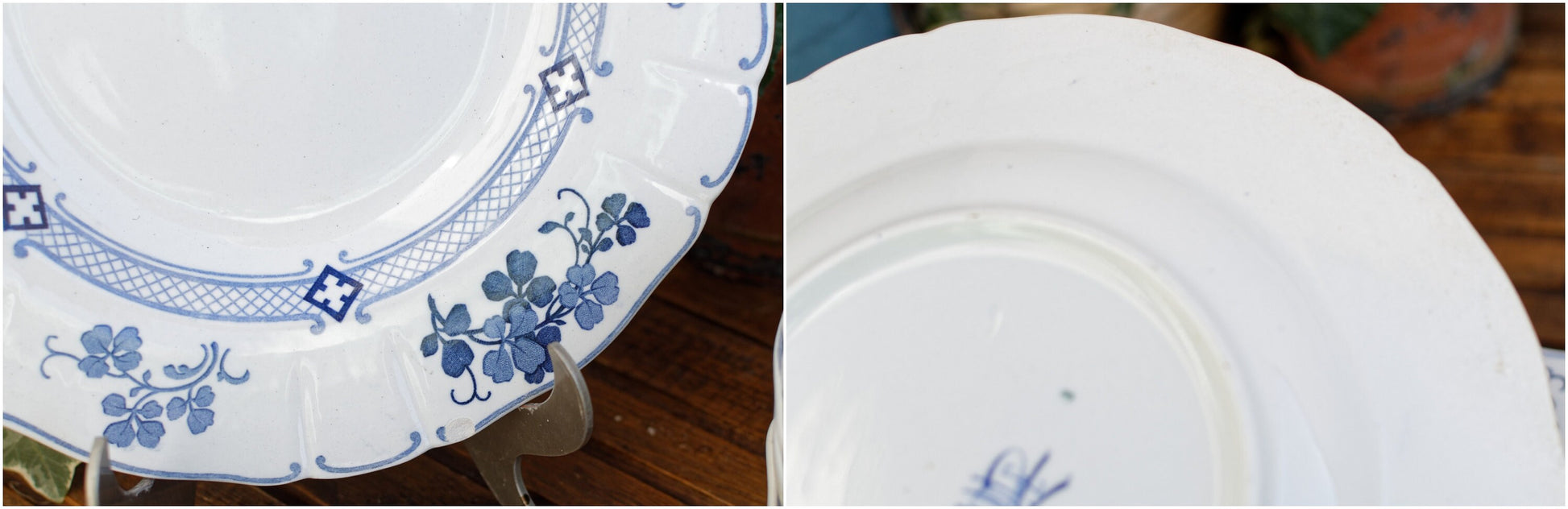 French Antique Ironstone Blue Transferware K&G (Keller et Guérin) Lunéville terre de fer