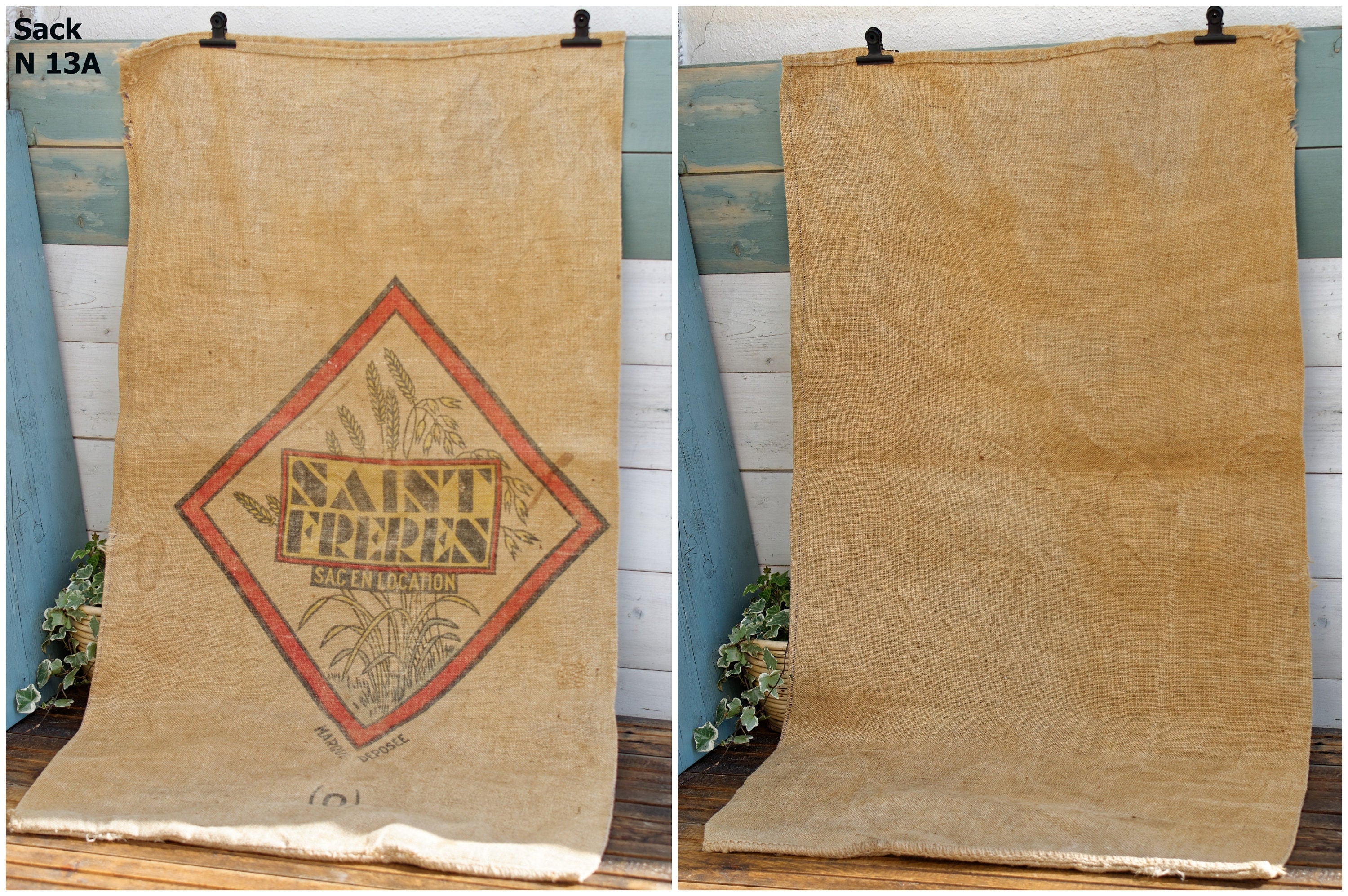 Vintage Grain sack French Jute agricultural bag black offers French country