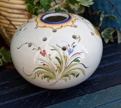 French Hand-Painted Ceramic Potpourri Pot Art-Faience Peint a la main