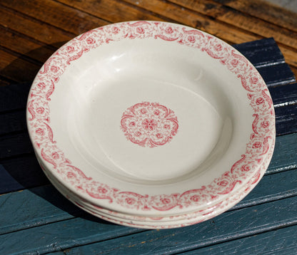 French Ironstone Red Transferware Soup Plate Porcelaine Opaque de GIEN Biarritz terre de fer