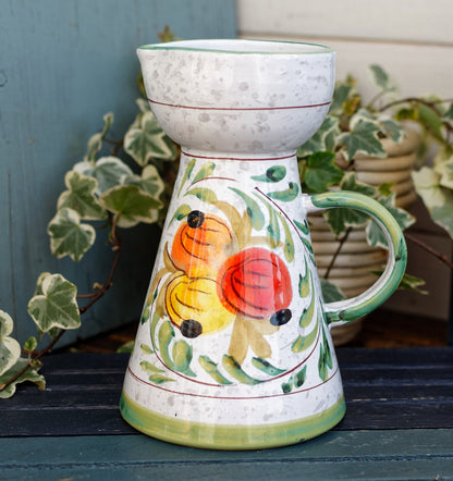 French Hand-Painted Porcelain Floral Pitcher Fait Main Art Faience