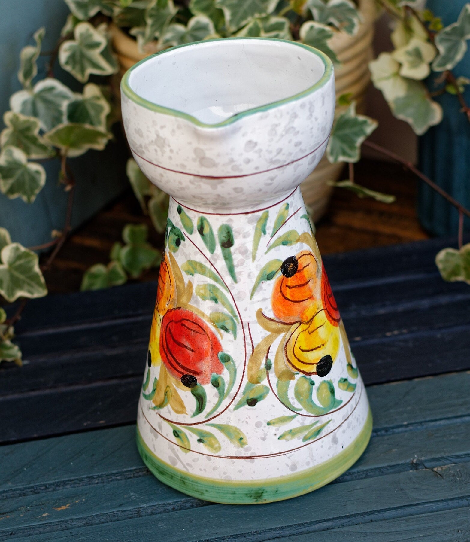 French Hand-Painted Porcelain Floral Pitcher Fait Main Art Faience