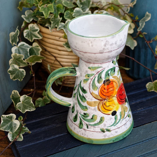 French Hand-Painted Porcelain Floral Pitcher Fait Main Art Faience