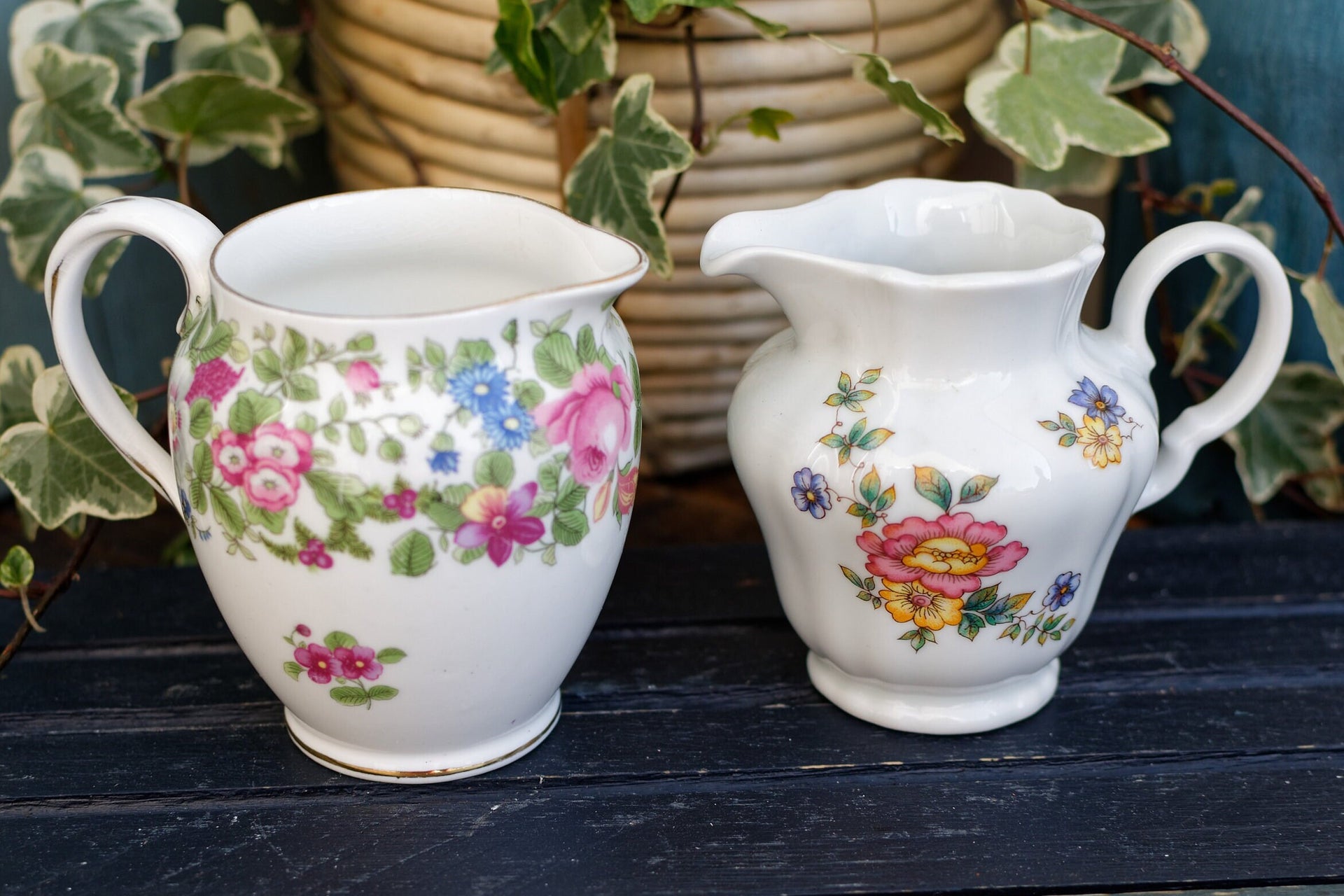 金継ぎ 陶器製 花柄クリーマー かわゆく 約8cm