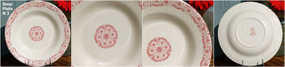 French Ironstone Red Transferware Soup Plate GIEN Biarritz terre de fer