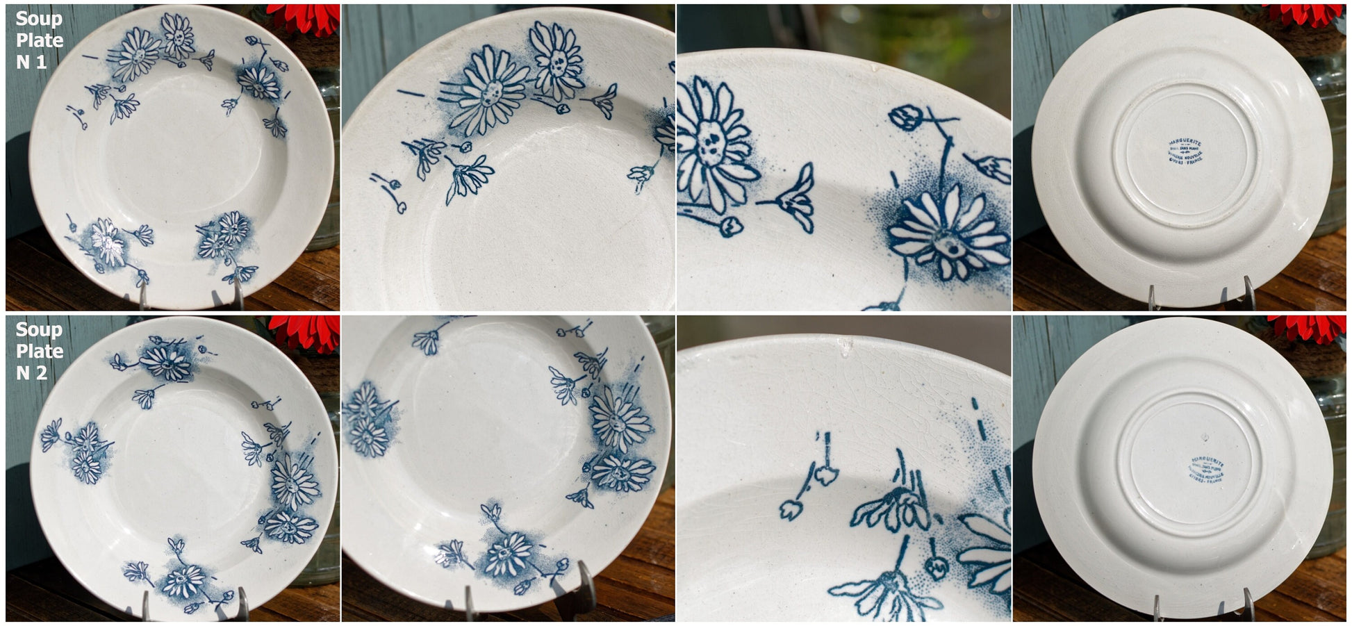 French Ironstone Blue Transferware Plate MARGUERITE Motif La Faïencerie Nouvelle à Givors France Terre de Fer