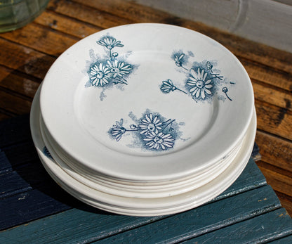 French Ironstone Blue Transferware Plate MARGUERITE Motif La Faïencerie Nouvelle à Givors France Terre de Fer