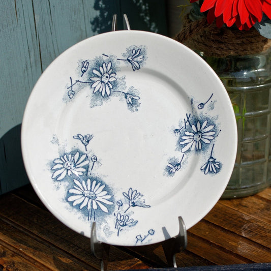 French Ironstone Blue Transferware Plate MARGUERITE Motif La Faïencerie Nouvelle à Givors France Terre de Fer