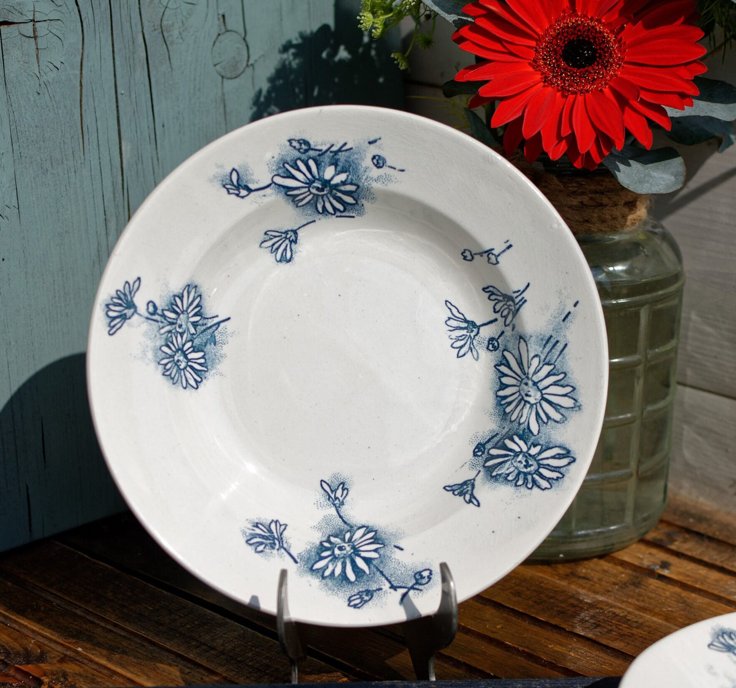 French Ironstone Blue Transferware Plate MARGUERITE Motif La Faïencerie Nouvelle à Givors France Terre de Fer