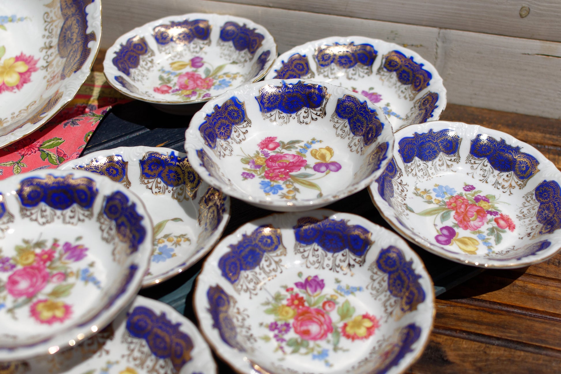 German Vintage Blue Cobalt Floral Porcelain Serving Set Bowls BAVARIA Fruit Service