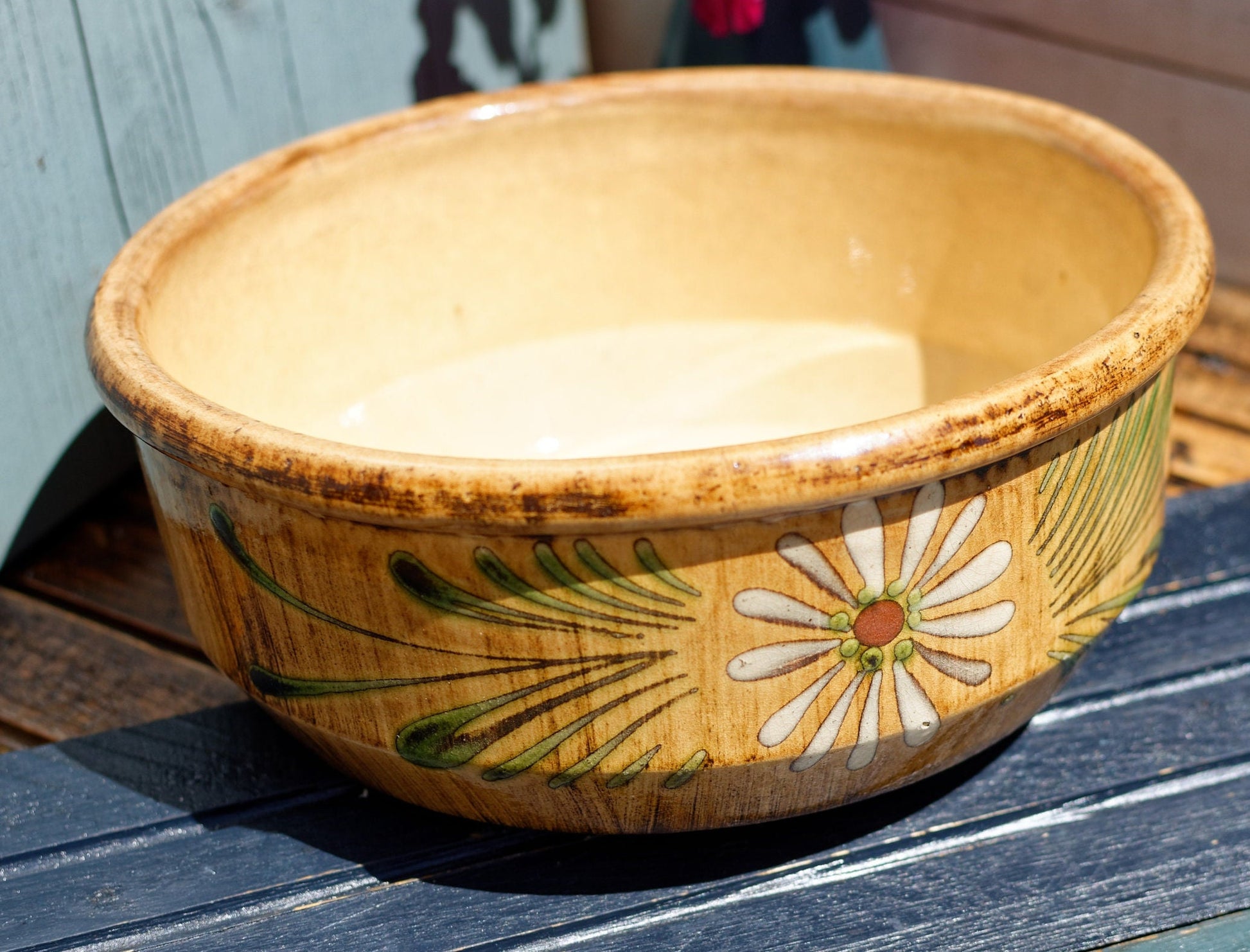 French Glazed Stoneware Serving Bowl ALSACE SOUFFLENHEIM Poelons en terre cuites vernissée