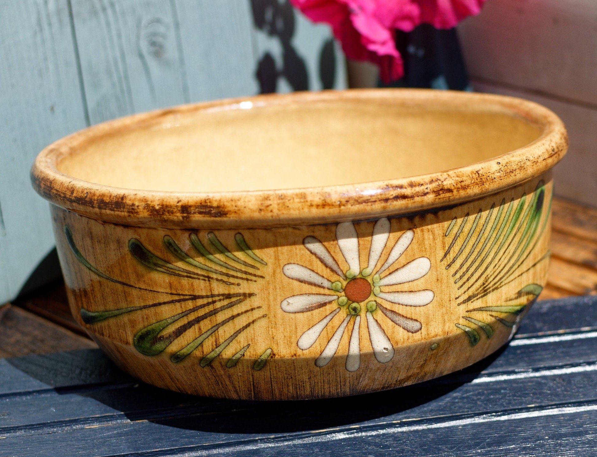 French Glazed Stoneware Serving Bowl ALSACE SOUFFLENHEIM Poelons en terre cuites vernissée