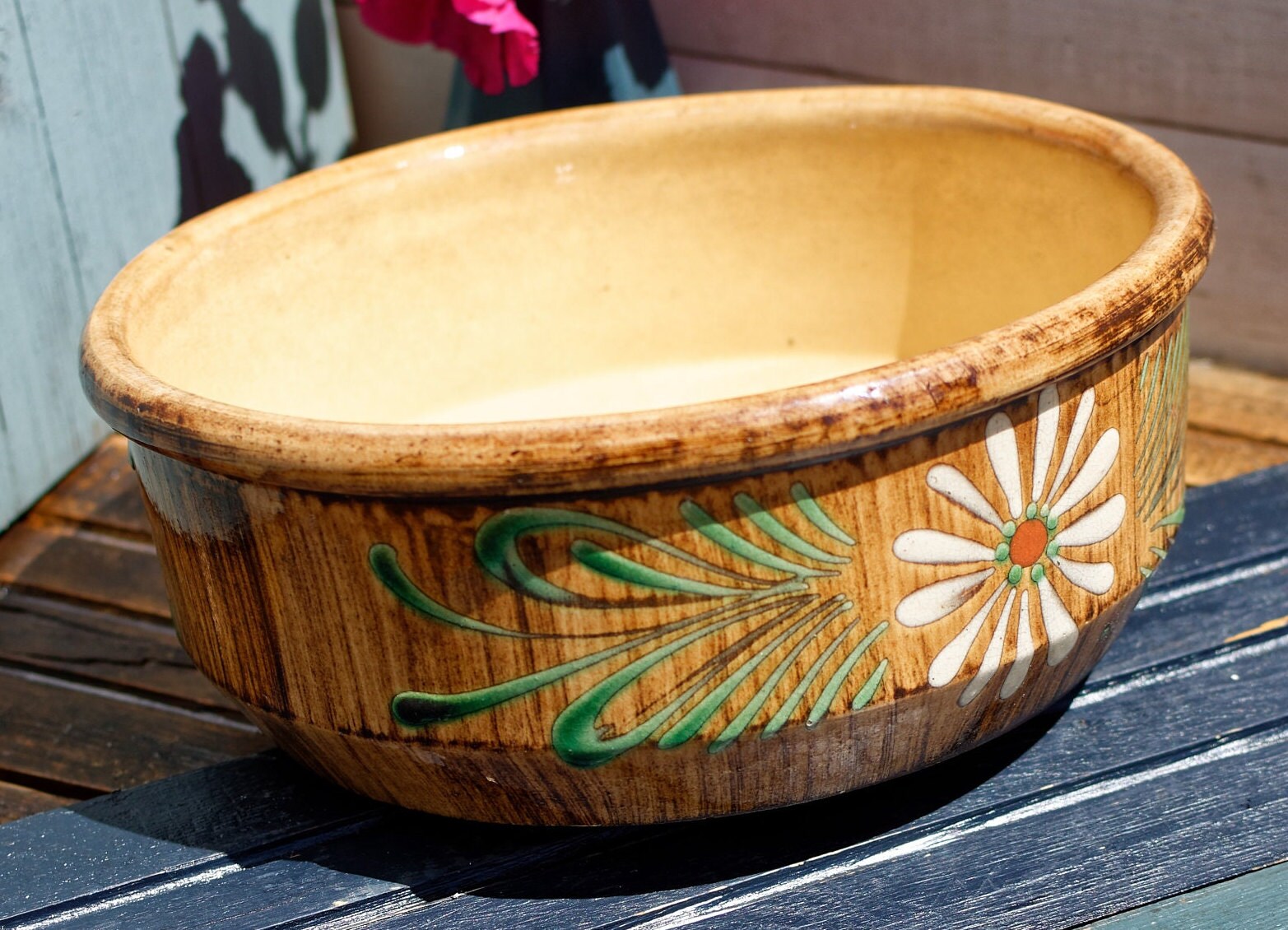 French Glazed Stoneware Serving Bowl ALSACE SOUFFLENHEIM Poelons en terre cuites vernissée