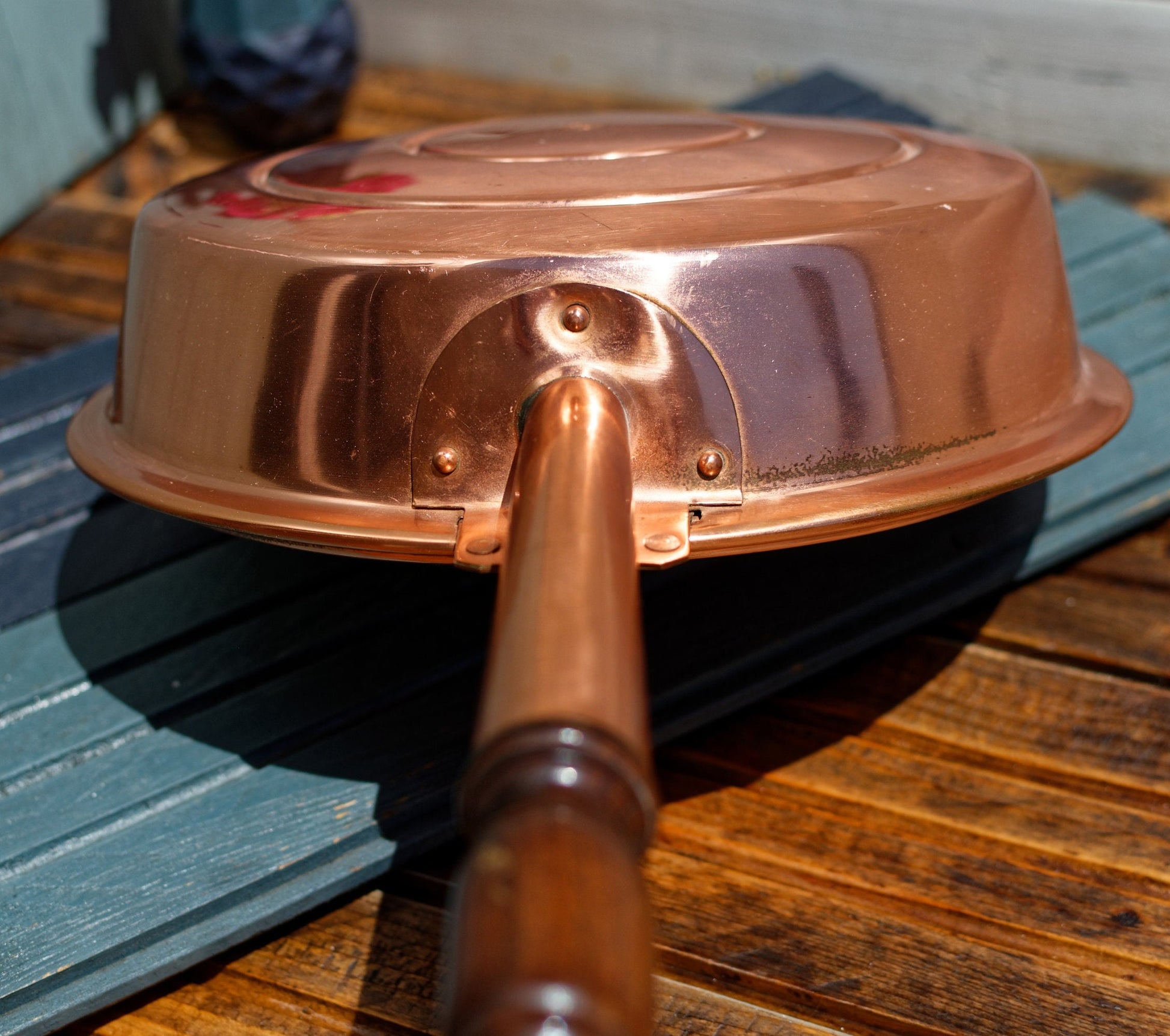 French Vintage Copper Bed Warmer L. (Lucien) Lecellier Villedieu chaudronnerie Bassinoire Chauffe Lit En Cuivre