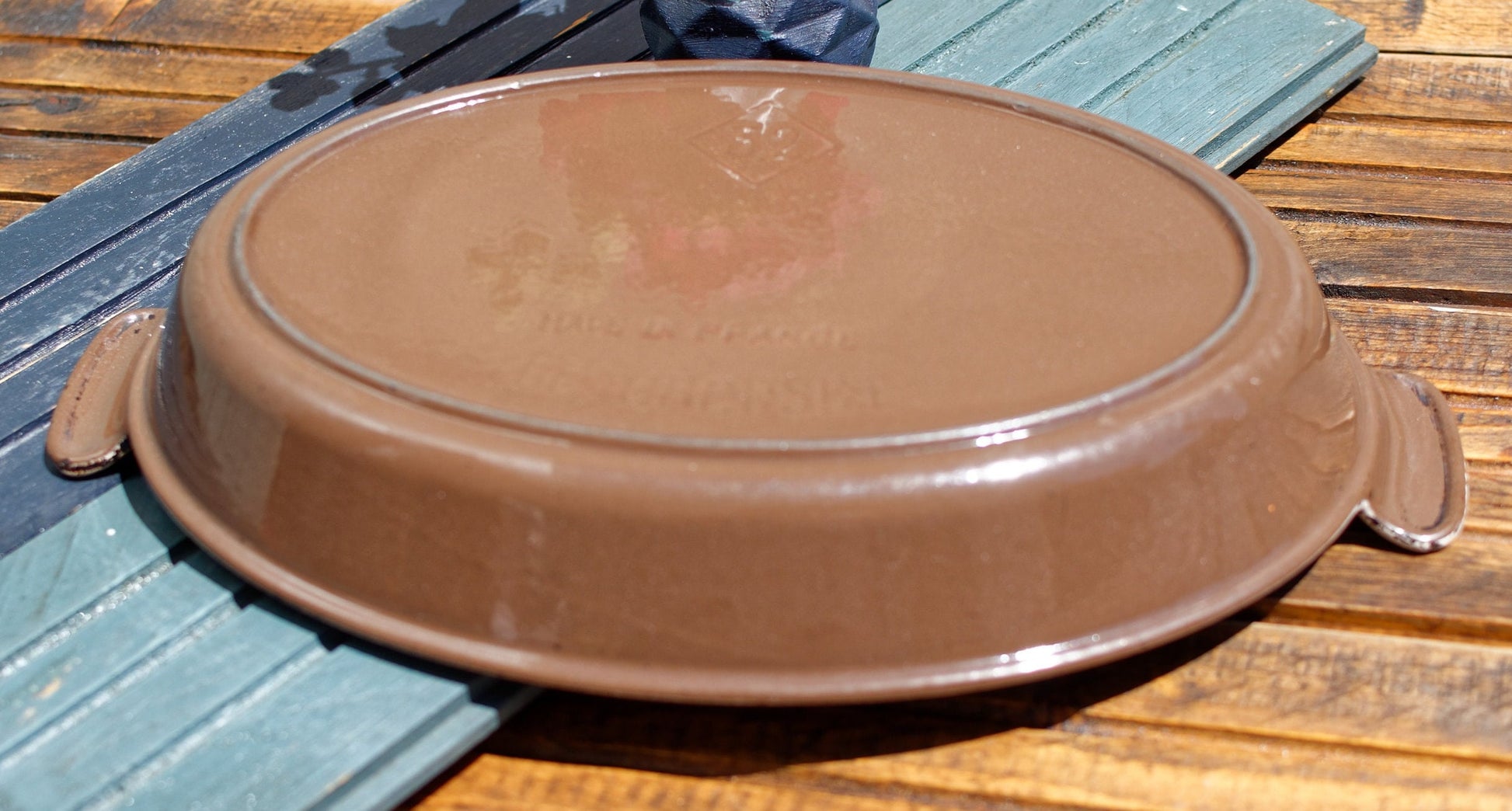 French Vintage Brown Cast Iron Gratin Oval Roasting Oven Pan LE CREUSET 32 MADE IN FRANCE