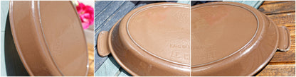 French Vintage Brown Cast Iron Gratin Oval Roasting Oven Pan LE CREUSET 32 MADE IN FRANCE