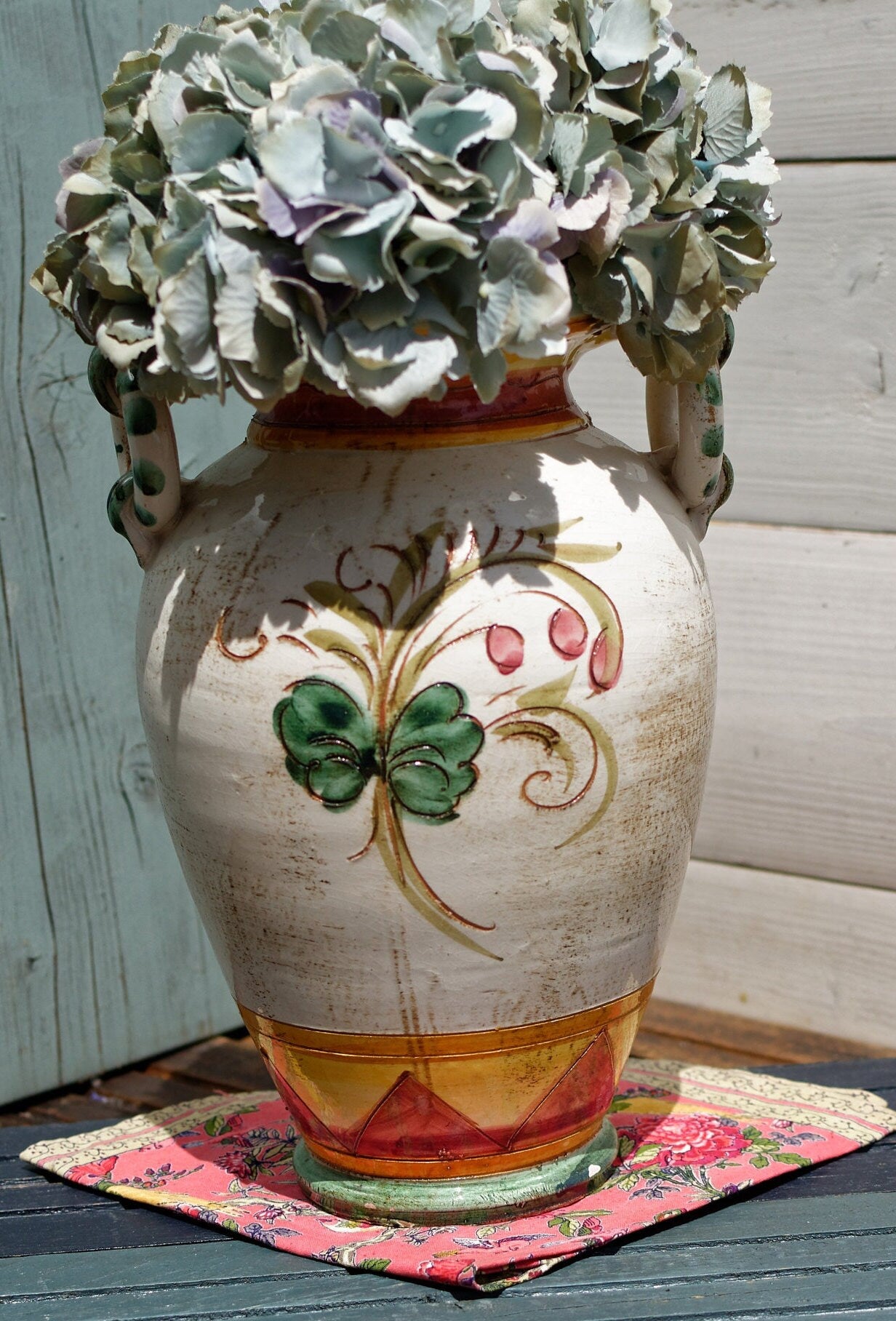 French Stoneware Cerart style Monaco themed Floral Vase Made in France