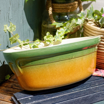 French Vintage "CERIMPORT" Glazed Ceramic Stoneware Oval Casserole Dish ~ Orange & Yellow Enameled Gratin Pan