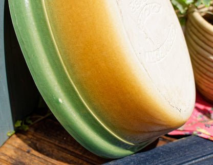 French Vintage "CERIMPORT" Glazed Ceramic Stoneware Oval Casserole Dish ~ Orange & Yellow Enameled Gratin Pan