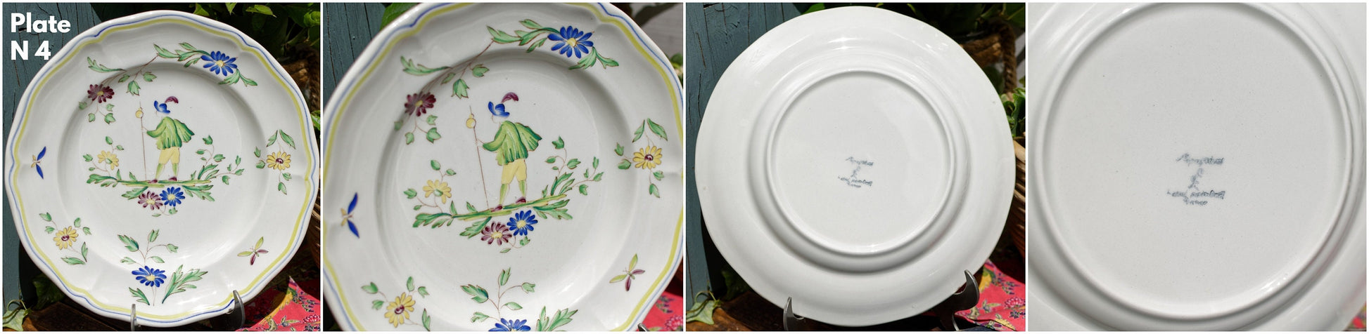 French Hand-painted Collectible Ironstone Plate Moustiers Clery LC France LONGCHAMP Terre de Fer