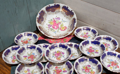 German Vintage Blue Cobalt Floral Porcelain Serving Set Bowls BAVARIA Fruit Service