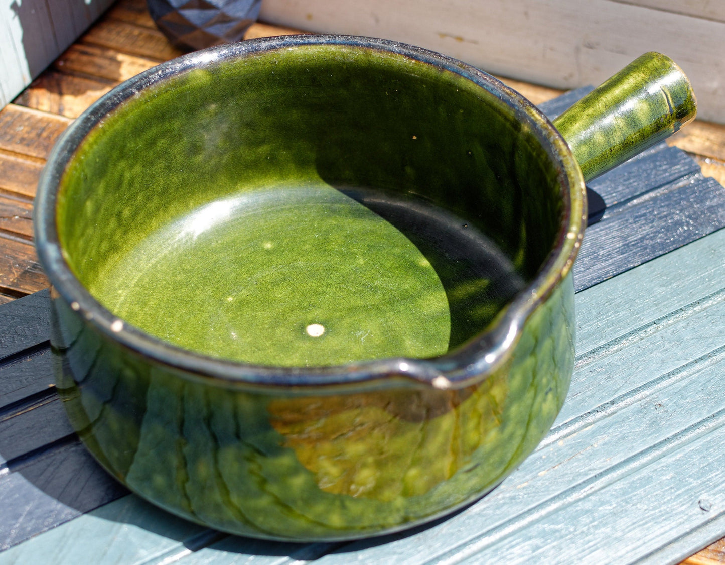 French Glazed Stoneware Gratin Pot Vallauris Style Poelons en terre cuites vernissée