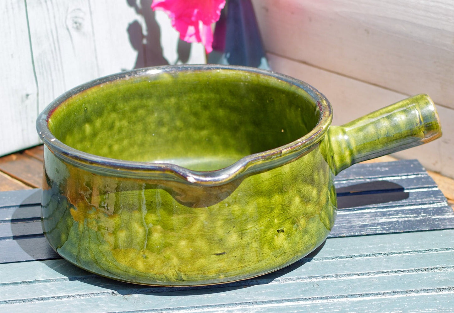 French Glazed Stoneware Gratin Pot Vallauris Style Poelons en terre cuites vernissée