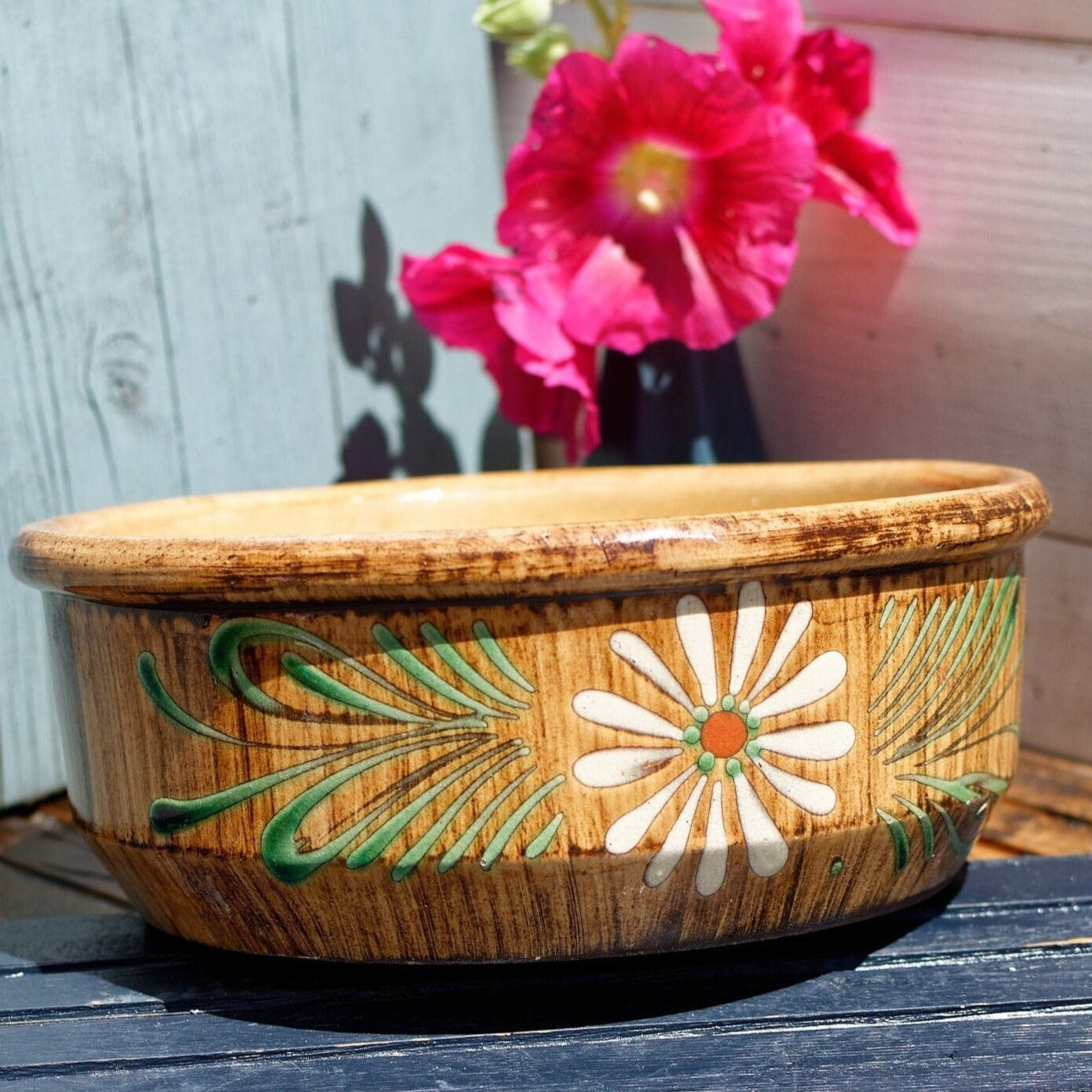 French Glazed Stoneware Serving Bowl ALSACE SOUFFLENHEIM Poelons en terre cuites vernissée