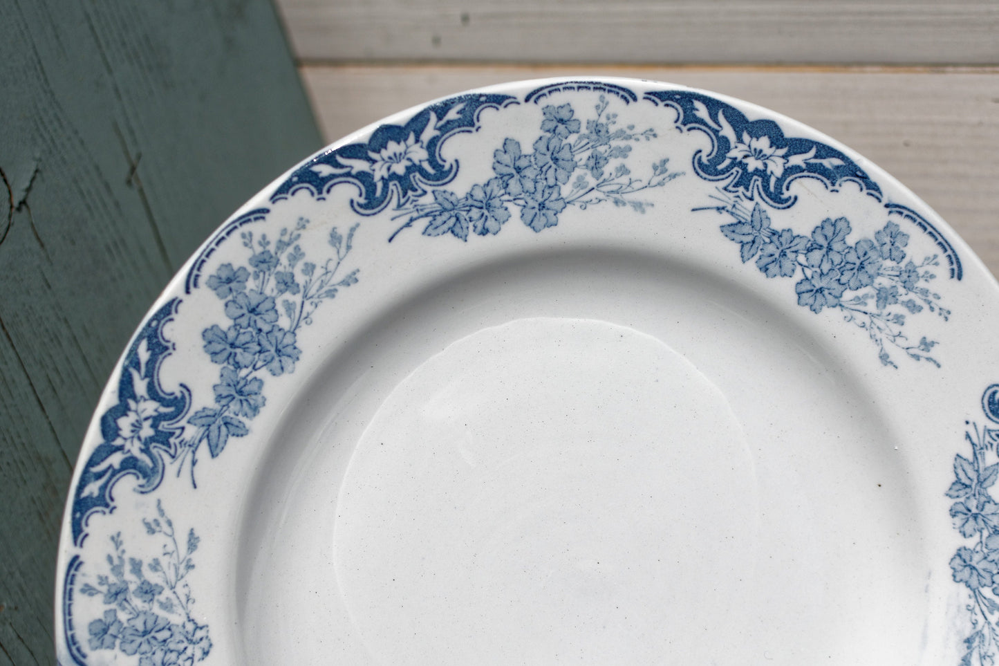 French Ironstone Blue Transferware Salad Plate RIVOLI Motif K&G (Keller et Guérin) Lunéville France Terre de Fer