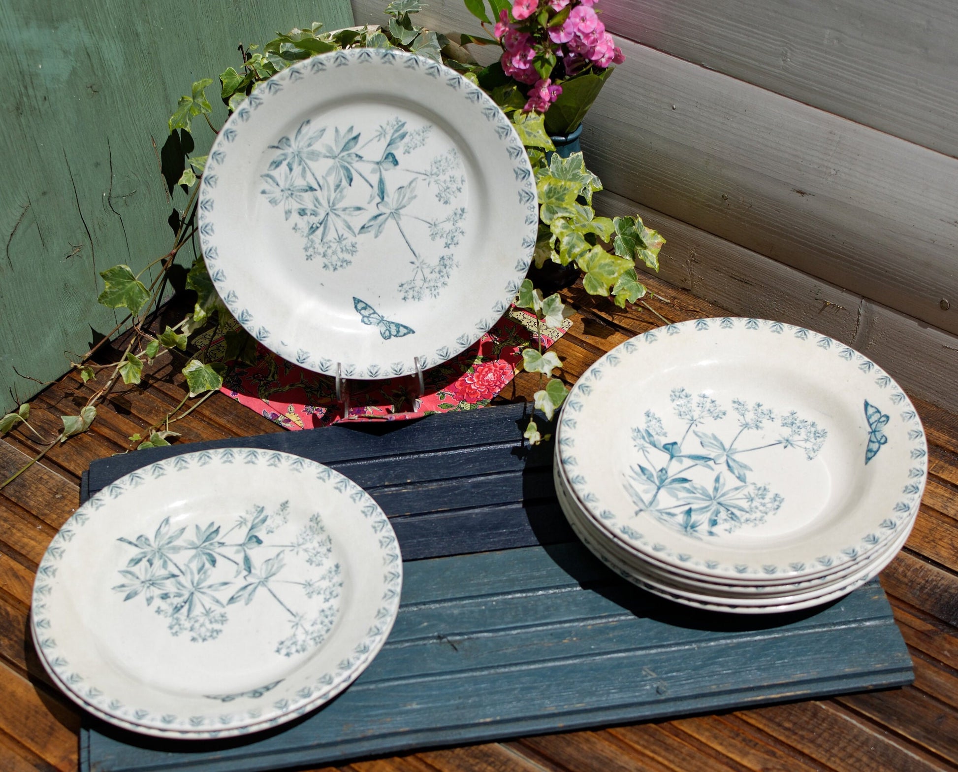 French Ironstone Teal Transferware Plate SERVICE VALIUS DEPOSE TERRE DE FER 