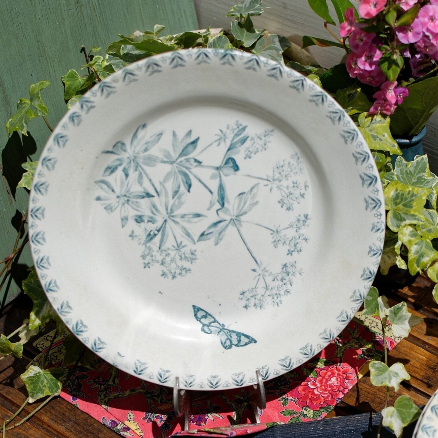 French Ironstone Teal Transferware Plate SERVICE VALIUS DEPOSE TERRE DE FER 