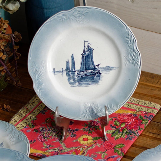 French Ironstone Blue Transferware Plate Marine Nautical Orchies Nord France Terre de Fer