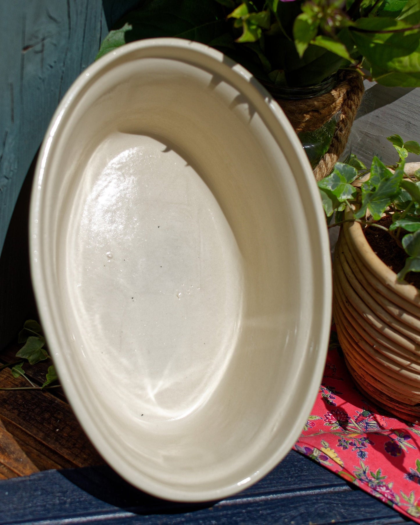 French Vintage "CERIMPORT" Glazed Ceramic Stoneware Oval Casserole Dish ~ Orange & Yellow Enameled Gratin Pan