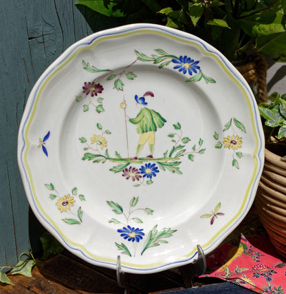 French Hand-painted Collectible Ironstone Plate Moustiers Clery LC France LONGCHAMP Terre de Fer