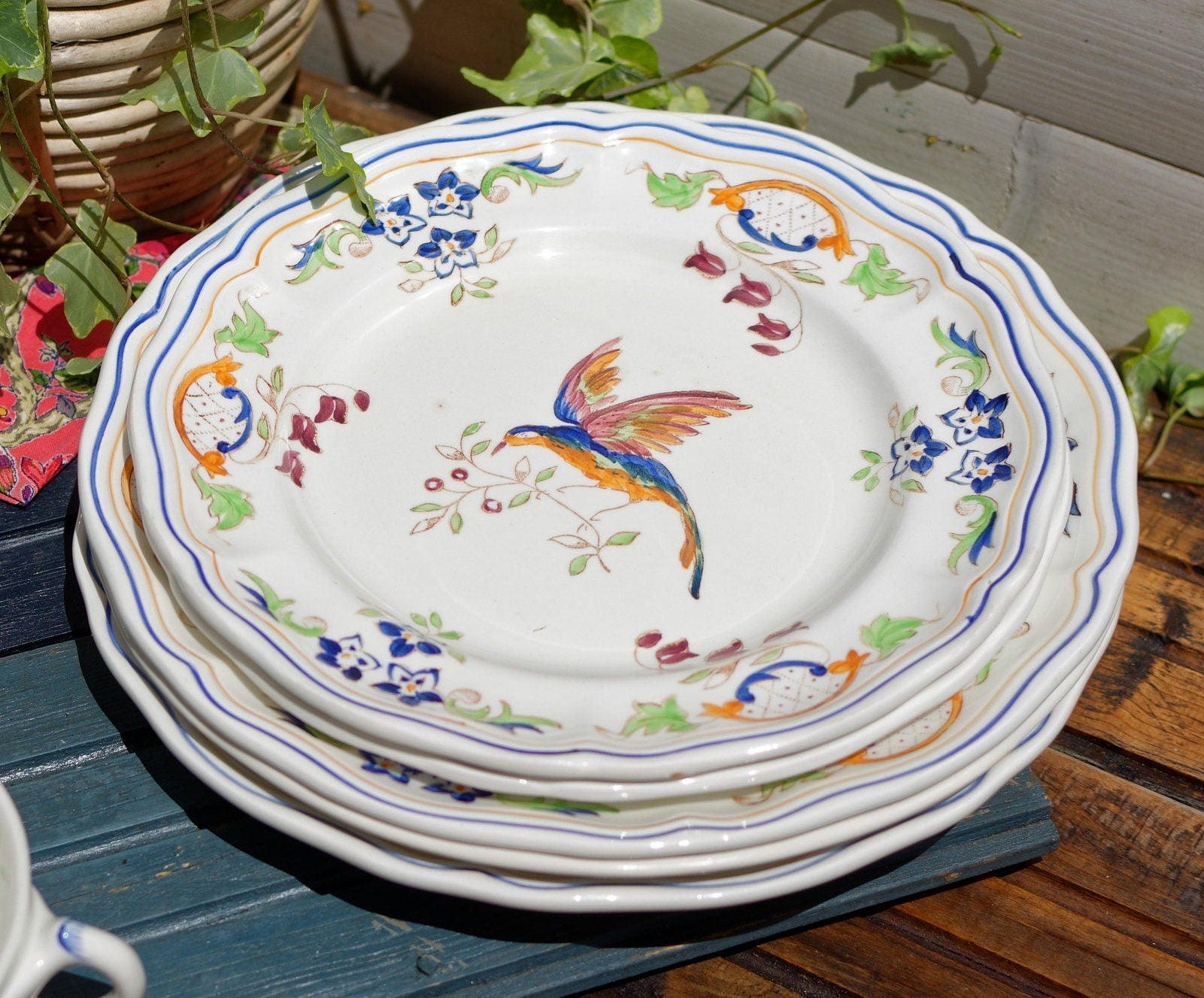 French Hand-painted Collectible Ironstone Plate Moustiers Clery LC France LONGCHAMP Terre de Fer