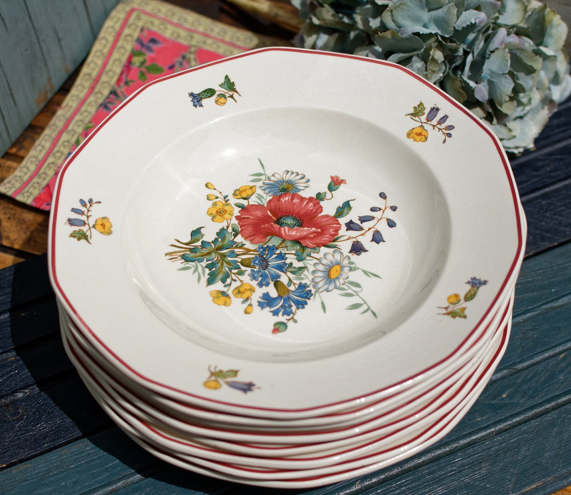 French German Ironstone Soup Plate OLD ABBEY WARE Fleurs Des Champs V & B.M SAAR Basin 1584 Villeroy & Boch