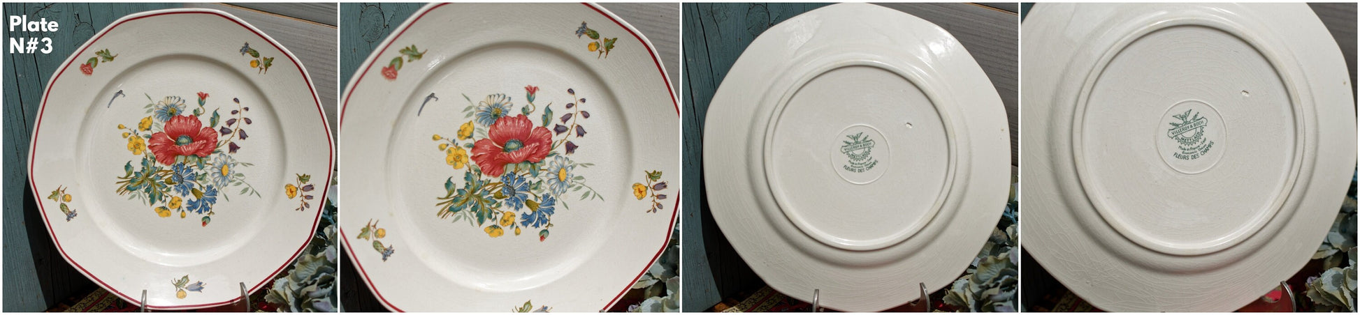 French German Ironstone Dinner Plate OLD ABBEY WARE Fleurs Des Champs V & B.M SAAR Basin 1584 Villeroy & Boch